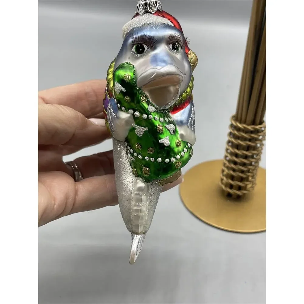 December Diamonds fish Glass Ornament Tuna Long Eyelashes Christmas Tree Glitter